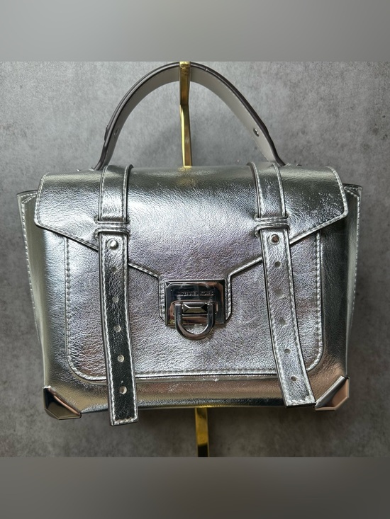Michael Kors Handbags - Michael Kors Manhattan Medium Metallic Silver Leather Satchel Crossbody Bag